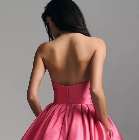 Anthropologie Hutch Sabrina Strapless V-Neck Pleated High-Low Gown Pink Size 4 - Picture 8 of 16